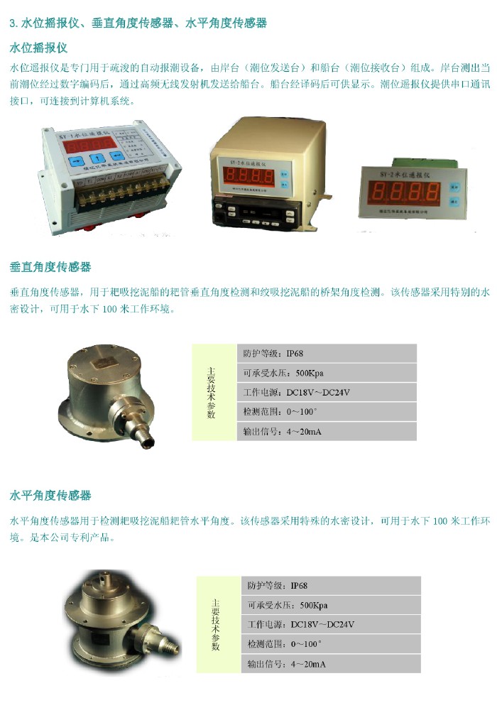 水位搖報(bào)儀、垂直角度傳感器、水平角度傳感器